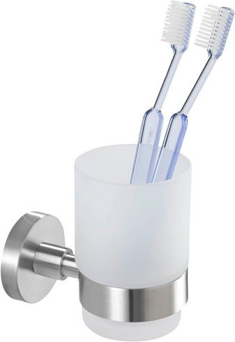 WENKO Zahnputzbecherhalter Uno Bosio aus Edelstahl und Glas in Silber - Bild 1