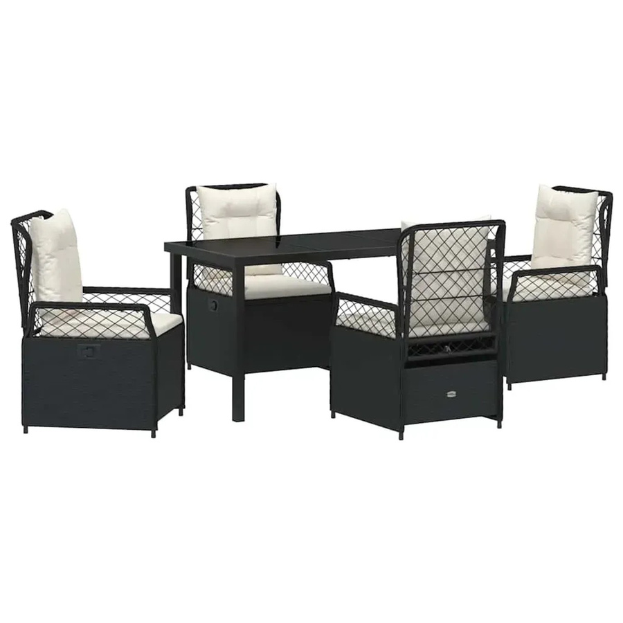 vidaXL Garten Essgruppe aus Poly-Rattan und Stahl, 5-teilig, Schwarz, B/T/H: 180 x 100 x 73 cm (Tisch) und 45 x 50 x 80 cm (Stühle) - Bild 2