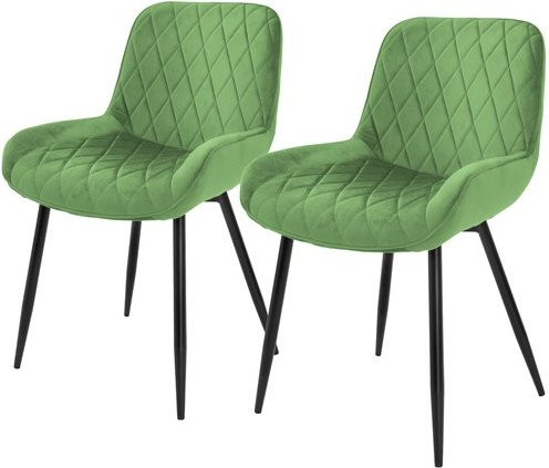 ML-Design 2er Set Esszimmerstühle mit Armlehnen aus Samt in Grün mit Rauten-Stickerei und Metallbeinen - Bild 1