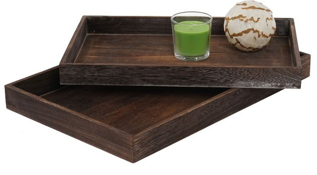 MCW 2er Set Schalen aus Paulowniaholz im Shabby-Look, Braun, Höhe: 28,5 cm - Bild 1
