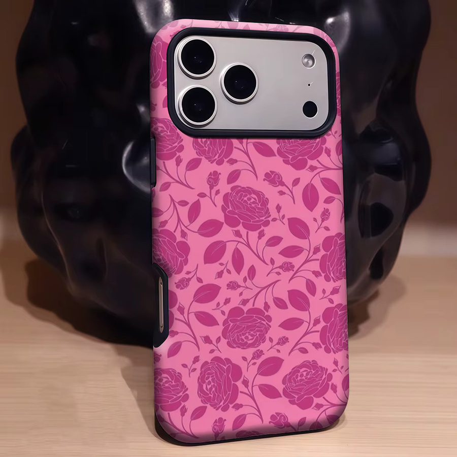 Potdemiel Handyhülle Pink Rose Weave für iPhone 17 16 15 14 13 Pro Max Plus mit Magnetfunktion und Double-Layer Tough Case Design - Bild 3