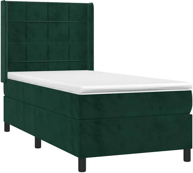 vidaXL Boxspringbett mit Matratze Dunkelgrün Samt B/B: 80 x 200 cm - Bild 1