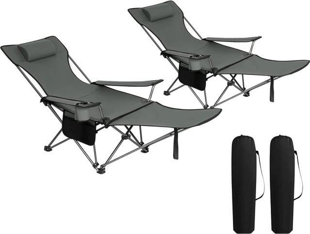 WOLTU 2er Set Campingstühle mit Lehne, Fußstütze und Getränkehalter aus Oxford-Gewebe in Grau - Bild 1