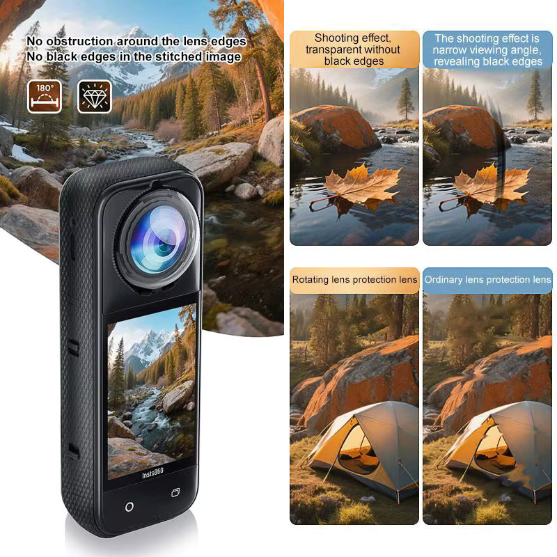 PULUZ Standard Rotation PC-Objektivschutzabdeckung für Insta360 X5 in Schwarz - Bild 6