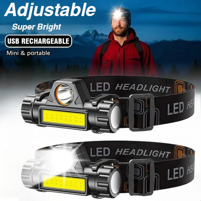 XIWANGFIRE Mini-LED-Stirnlampe in Schwarz mit USB-Aufladung, Wasserdichtigkeit und Magnet sowie XPE- und COB-LEDs - Bild 1
