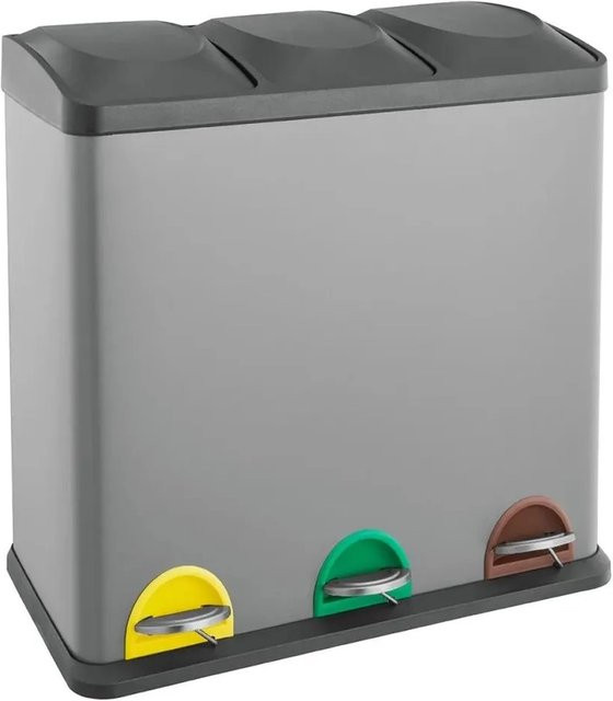 Svita TC3X20 Mülleimer für Mülltrennung mit 3x20 Liter Behältern, Grau/Schwarz, Treteimer aus beschichtetem Stahl und Kunststoff - Bild 1