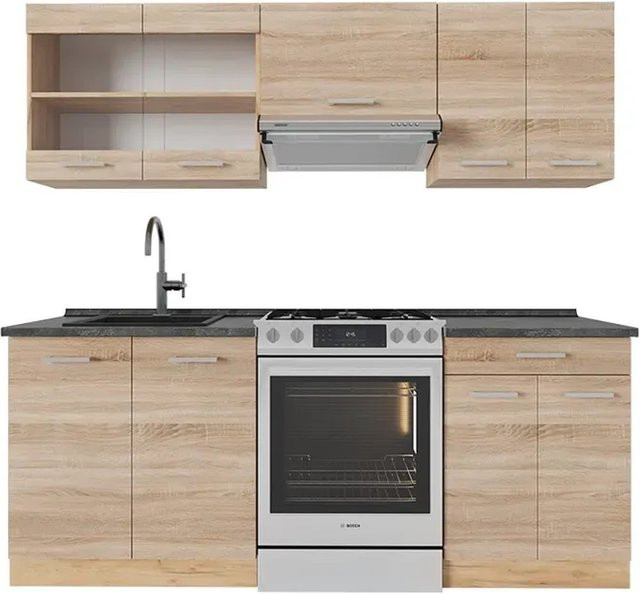 Vicco R-Line Küchenzeile Sonoma/Goldkraft Eiche in Anthrazit, Breite: 200 cm - Bild 1