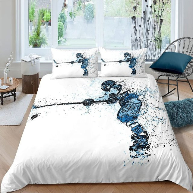 Eishockey Bettwäsche-Set mit Puck-Motiv von Binchi Outdoor Product, 3-teilig, Weiß, B/H: 150 x 200 cm - Bild 1