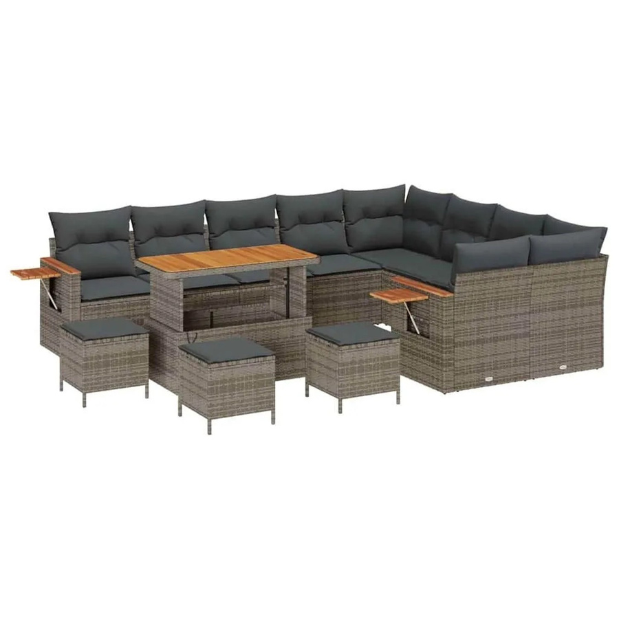 vidaXL Gartensofa-Set aus Poly-Rattan in Grau mit 14-teiligem Set inklusive Kissen und Stauraumfunktion - Bild 2