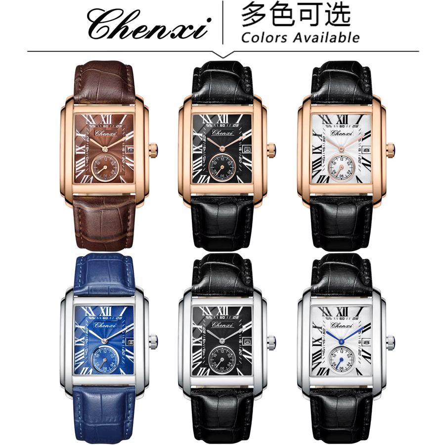 Chenxi Armbanduhr, Rechteckig, Quarz, Leder, Silber, Herren - Bild 2