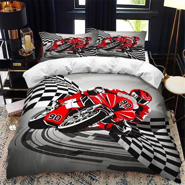 3D Motorrad Motocross Bettwäsche Set mit 2-teiligem Duvetbezug und Kissenbezug für Kinder und Teenager, Design Racing Dirt Bike, Mehrfarbig, B/H: 135 x 200 cm - Bild 1
