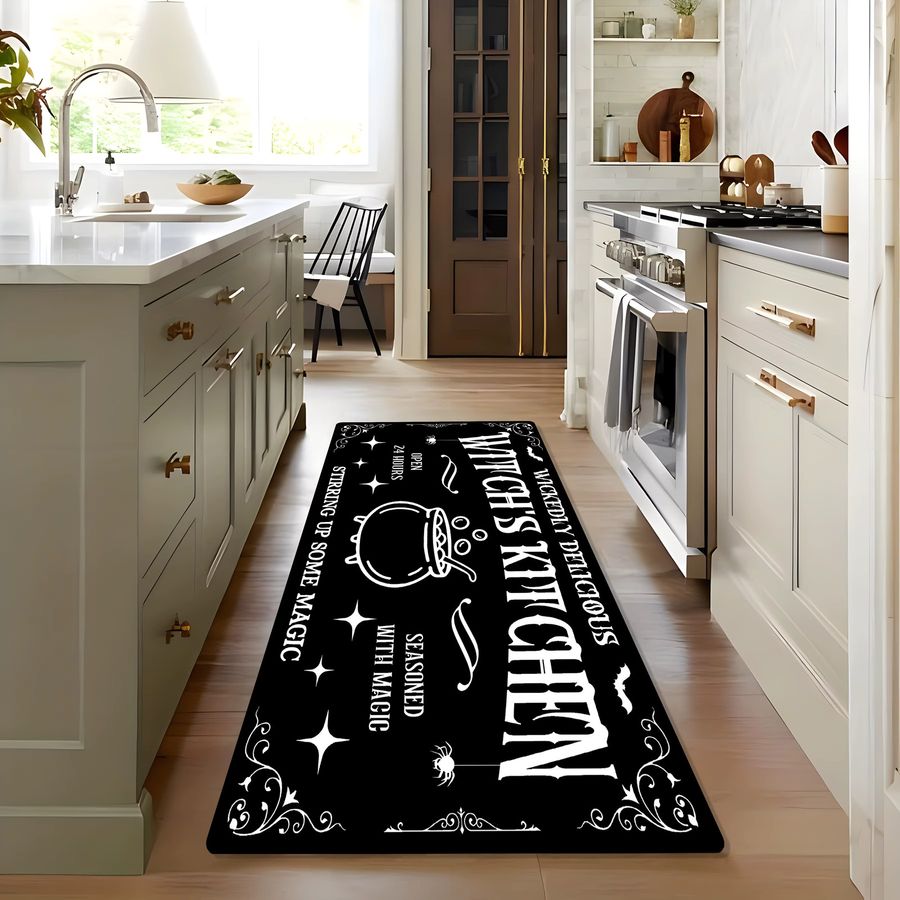 VIKAMA Halloween Bodenmatte mit Hexen-Alphabet in Schwarz für Wohnzimmer, Schlafzimmer und Außenbereich - Bild 2