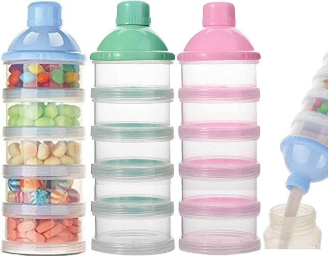 SLAIXIU Tragbarer Milchpulver Behälter mit 4/5 Fächern für Baby Snacks und Säuglingsnahrung in Pink - Bild 1