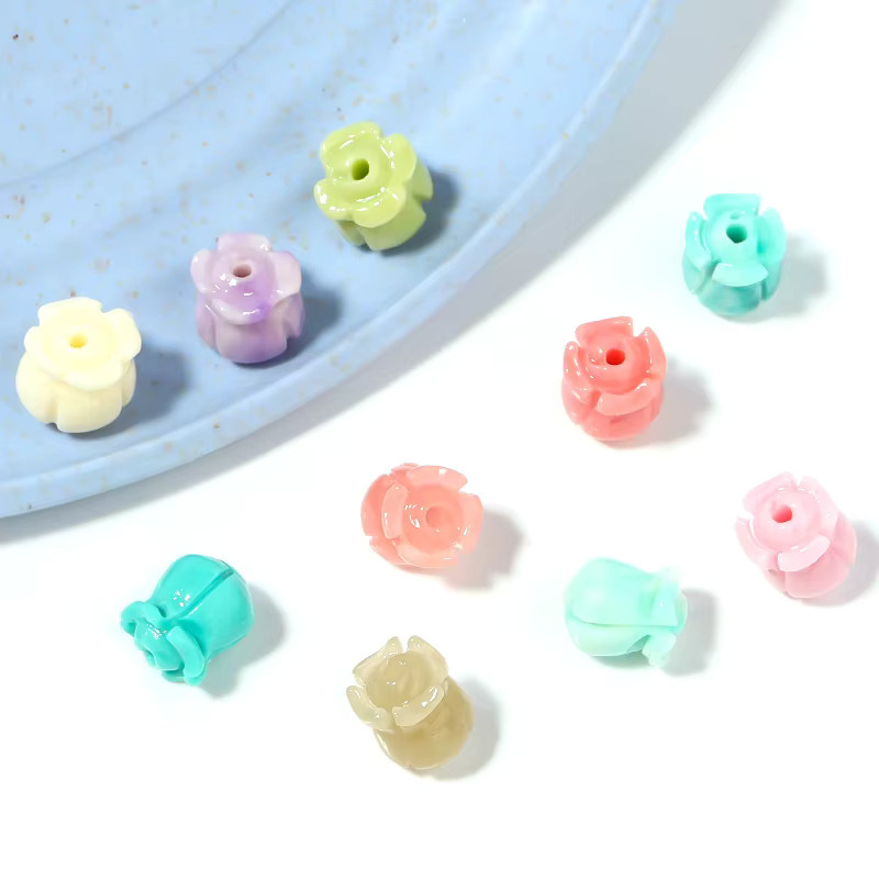 lingsai Perlen, Koralle, Maiglöckchen, Blume, 8x8mm, mehrfarbig - Bild 2