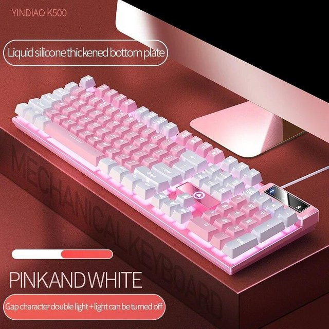 ZJM Mall Mechanische Gaming-Tastatur mit 104 Tasten und farbiger Hintergrundbeleuchtung in Pink - Bild 1