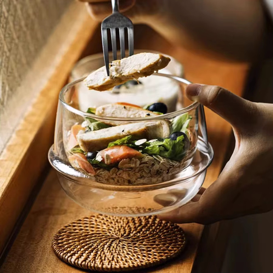 YWDL Doppelwandige Hitzebeständige Glasschüssel für Frühstück Joghurt Haferflocken Salat, Transparent, 350 ml und 550 ml Fassungsvermögen - Bild 3