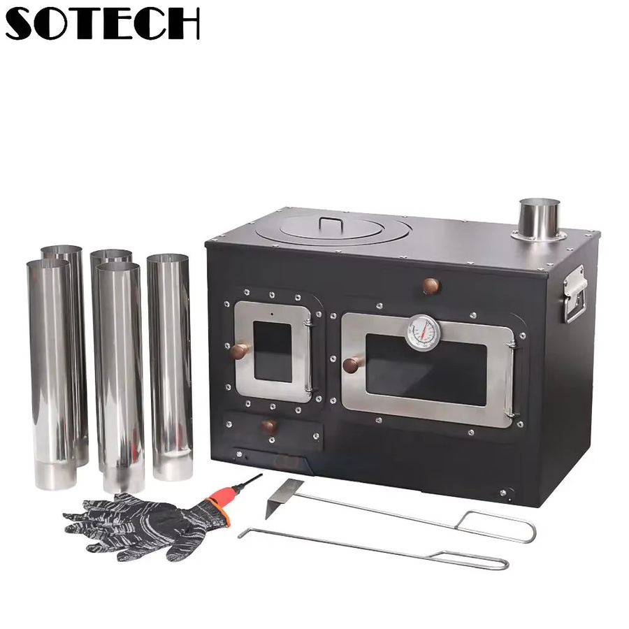 SOTECH Tragbarer Holzofen aus Edelstahl mit Backofen und Schornstein für Camping und Outdoor-Kochen in Silber - Bild 5