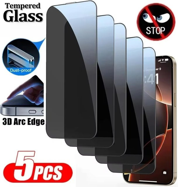 5 Stück Anti-Spy Sichtschutz-Displayschutzfolien aus Glas für Apple iPhone Modelle, transparent - Bild 1