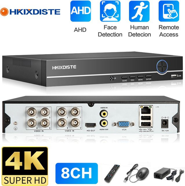Hkixdiste Hybrid DVR NVR 6 in 1 Sicherheitsrekorder für 8MP 5MP AHD CVI TVI CVBS und IP Kameras, Schwarz - Bild 1