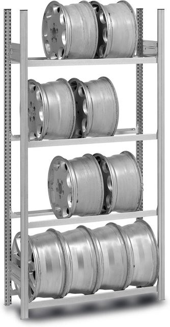 PROREGAL Felgenregal Stecksystem T-Profil Grundregal aus Metall in Silber, H x B x T: 200 x 130 x 30 cm, 4 Ebenen, Fachlast 150 kg, verzinkt - Bild 1