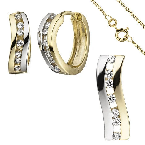 Colfem Schmuck-Set, 333 Gelbgold bicolor, Zirkonia, mit Kette 42 cm - Bild 1