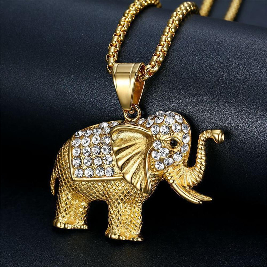 MAISCHE ZONE Elefantenanhänger Halskette, Edelstahl, Gold, Zirkonia, 50cm, Unisex - Bild 2