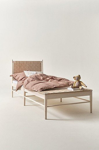 KÖPENHAMN Bettgestell Jotex aus Massivholz in Beige mit Rattan-Elementen, B/T/H: 90 x 200 cm - Bild 1