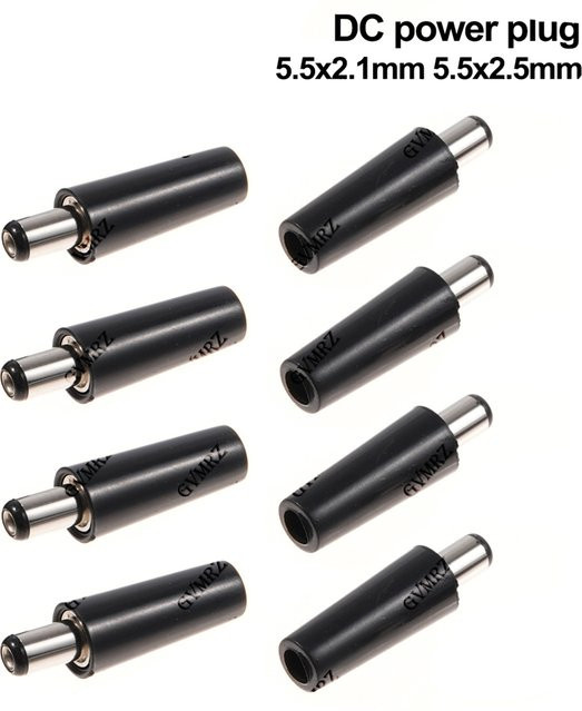 10 Stück DC-Netzstecker DC005 als männliche Rundstecker in Schwarz, Drahtschweißtyp, 5,5 x 2,1 mm und 5,5 x 2,5 mm - Bild 1