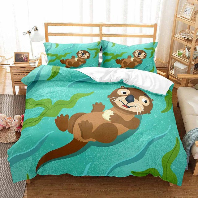 Wucifang Bags Bettwäsche-Set Seeotter mit Meerestieren in Blau, Microfaser, B/H: 135 x 200 cm - Bild 1