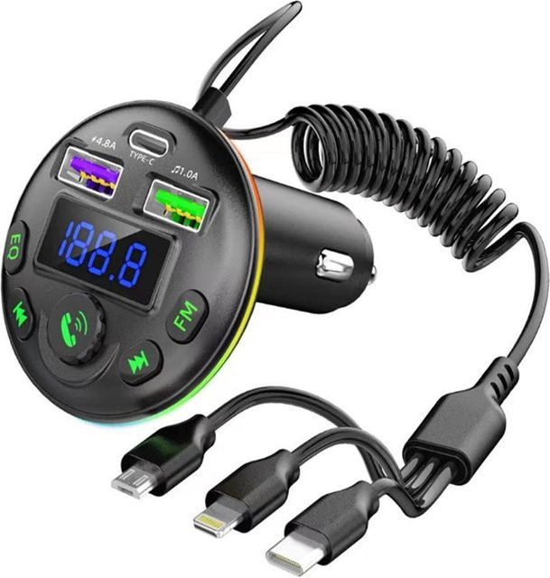 YJMP Auto Parts 3 in 1 Bluetooth 5.0 FM-Transmitter mit MP3-Player, Freisprecheinrichtung und USB-Typ-C-Autotelefonladegerät in Schwarz (Modell Q21) - Bild 1