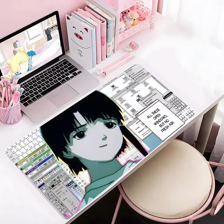 LockEdge Gaming-Mauspad Serial Experiments Lain Cyberpunk Anime Design, groß, schwarz/mehrfarbig - Bild 1