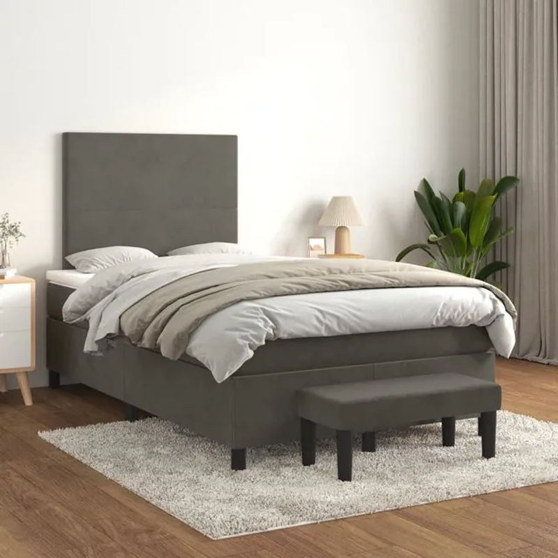 Vidaxl Kontinentalbett mit Matratze in Anthrazit, modernes Boxspringbett aus Samt, B/T/H: 120 x 200 cm - Bild 1