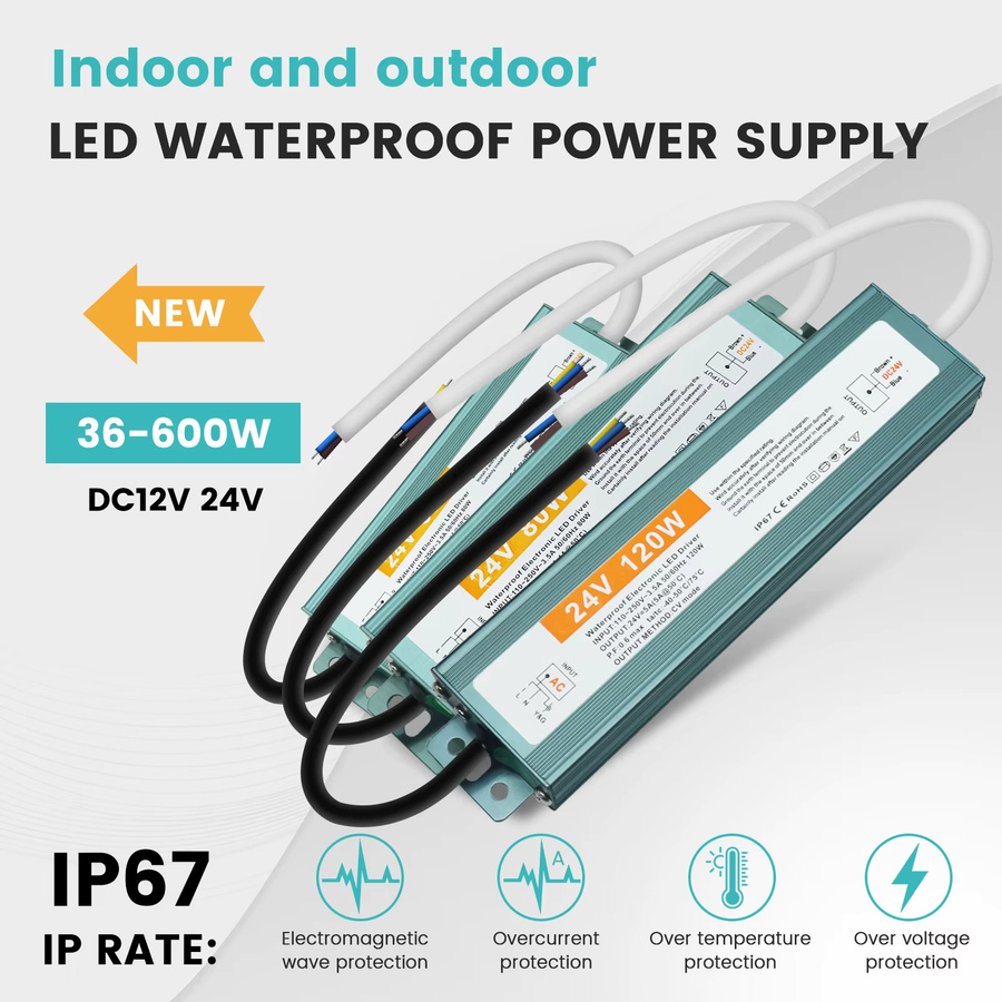 XUNATA IP67 Wasserdichtes LED-Netzteil Silber, LED-Treiber Aluminium für 12V 24V DC, 60W - Bild 3