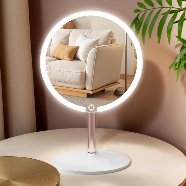 Runder Schminkspiegel mit LED-Beleuchtung in Weiß, dimmbar mit 3 Farbtemperaturen und flexibler Multi-Winkel-Einstellung für dein Make-up - Bild 1