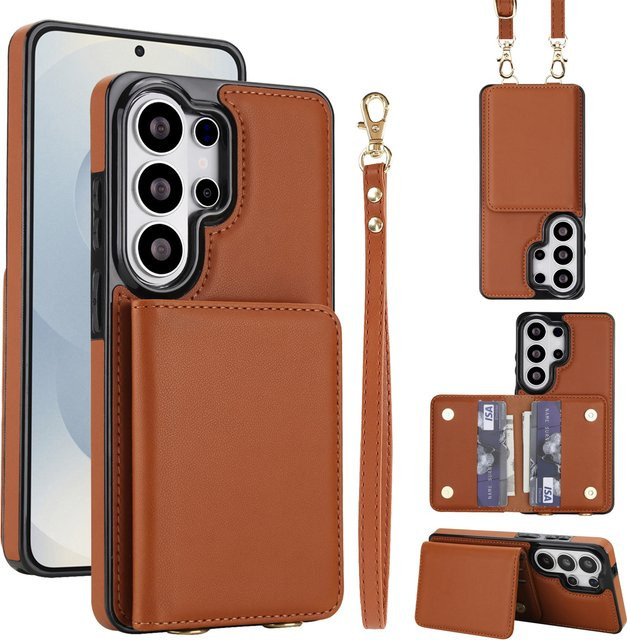 RFID-blockierende Umhängetasche mit Kartenhalter und Handyhülle für Samsung Galaxy S26 Ultra S25 Edge S24 Plus S23 S22 S21 FE A16 A36 A56 in Schwarz und Braun - Bild 1