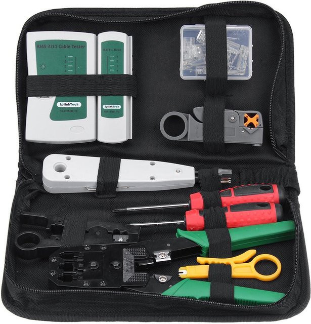 Kkmoon 9-in-1 LAN Netzwerk-Fix-Kabeltester und Crimpzange Set für Cat5, RJ45, RJ11, RJ12 in Grau - Bild 1