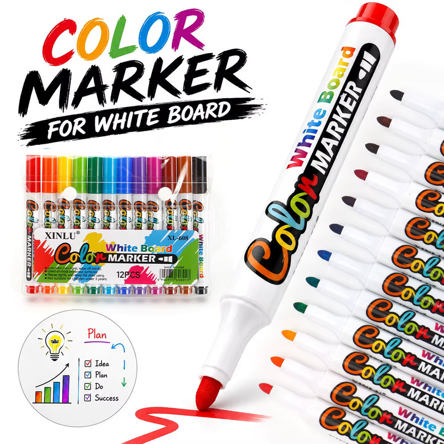 Set mit 12 Whiteboard-Markern in Multicolour, abwischbare Bullet-Stifte für Schule, Büro und Klassenzimmer - Bild 2