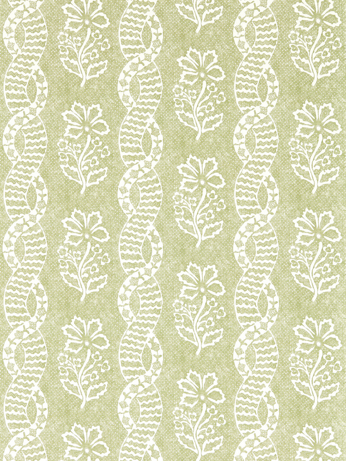 Zoffany Tapete Dabu Stripe in Pale Olive mit botanischem Streifenmuster aus Vlies - Bild 1