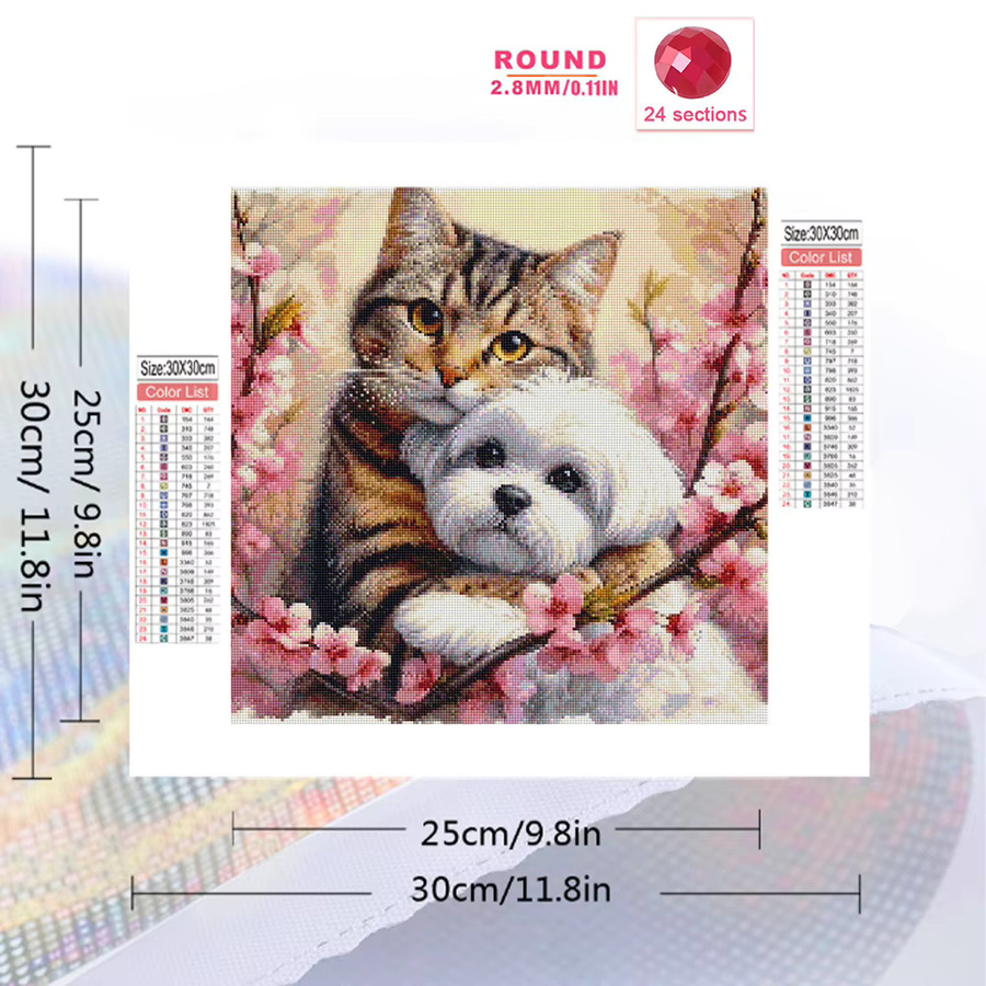 EverShine DIY Diamant-Stickerei Bastelset mit Katzen, Hunden und Blumen als Strass-Mosaik Wanddekoration in Mehrfarbig, Durchmesser: 20 cm - Bild 2