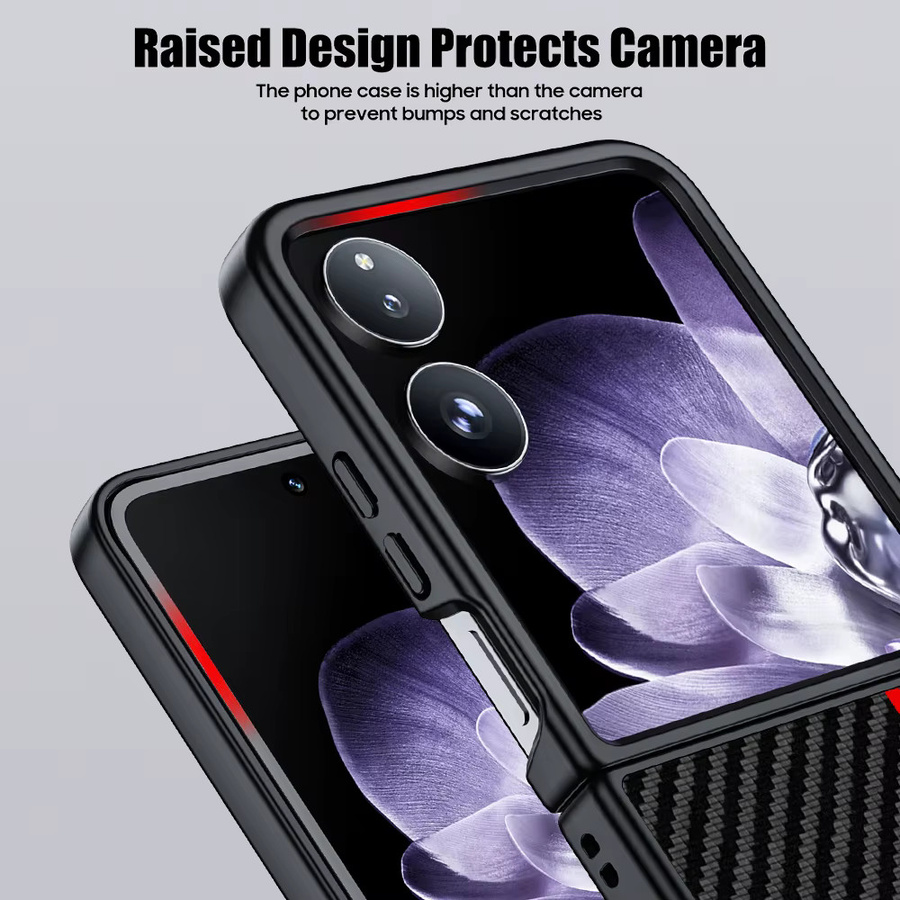 Xiaomi Mix Flip Schutzhülle mit Carbonfaser-Muster und Leder-Finish in Schwarz-Rot - Bild 3