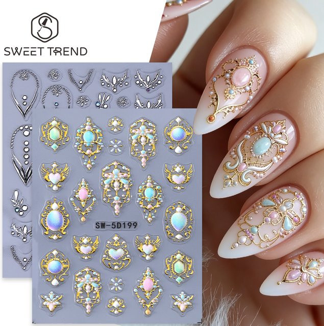 SWEET TREND Nagelaufkleber, 2 Stück, 5D Edelsteine Design, Glänzend - Bild 1