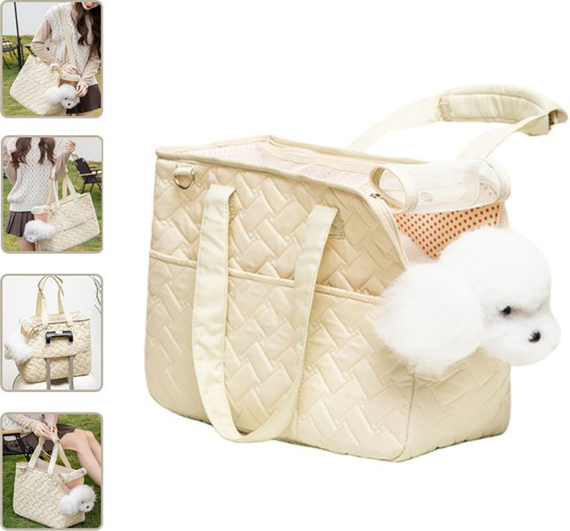JTPAWS Tragbare Haustier-Tragetasche für Katzen und Welpen mit atmungsaktivem Netzgewebe und weichem Kissen in Pink und Beige - Bild 1