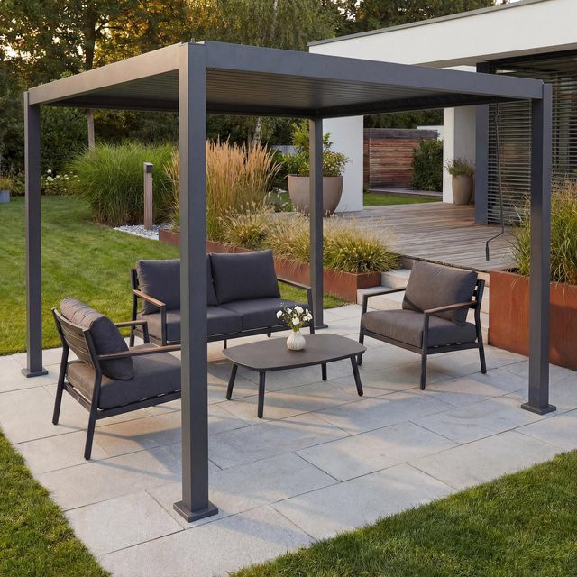 MCW Pergola MCW-P65 Lamellen-Pavillon mit Aluminium-Gestell in Anthrazit B/T/H: 300 x 300 x 235 cm - Bild 1