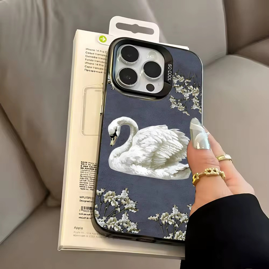 Elegante Handyhülle im Schwan-Design für Apple iPhone 17 16 15 14 13 12 11 Pro Max Plus in Weiß und Silber - Bild 4