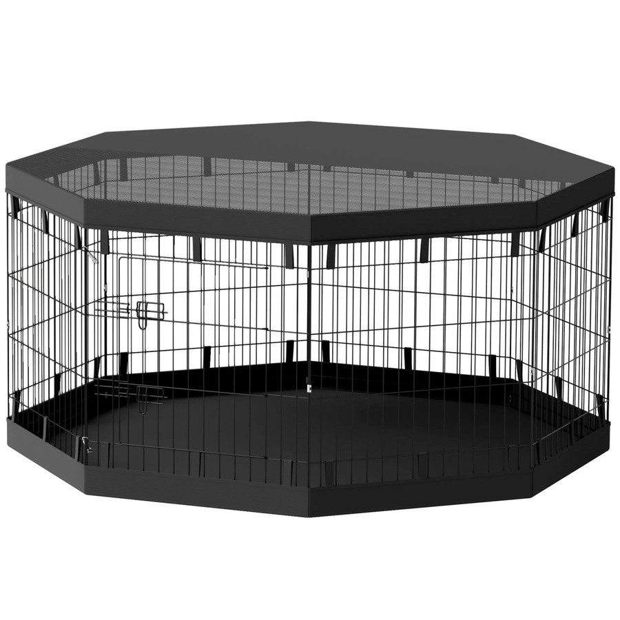 PawHut Welpenlaufstall aus Stahl und Polyester in Schwarz, Durchmesser: 159 cm, Höhe: 76 cm - Bild 2