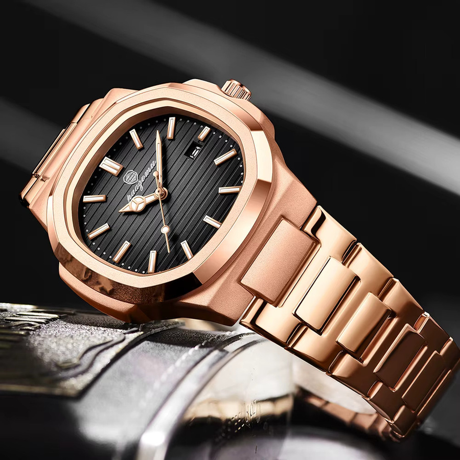 PAAZOMU Armbanduhr Quarz, Edelstahl, eckig, Datum, Herren, Schwarz, Silber - Bild 2