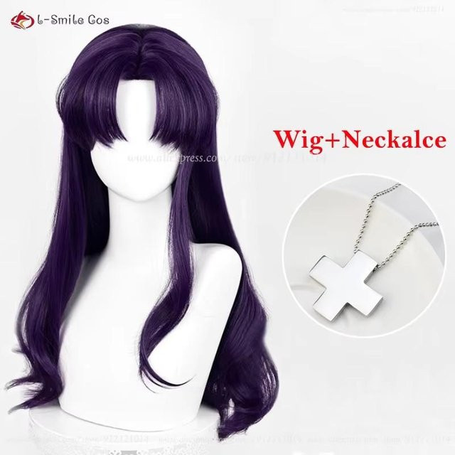 Katsuragi Misato Cosplay Perücke, 55 cm, Schwarz Lila, Lockig - Bild 1