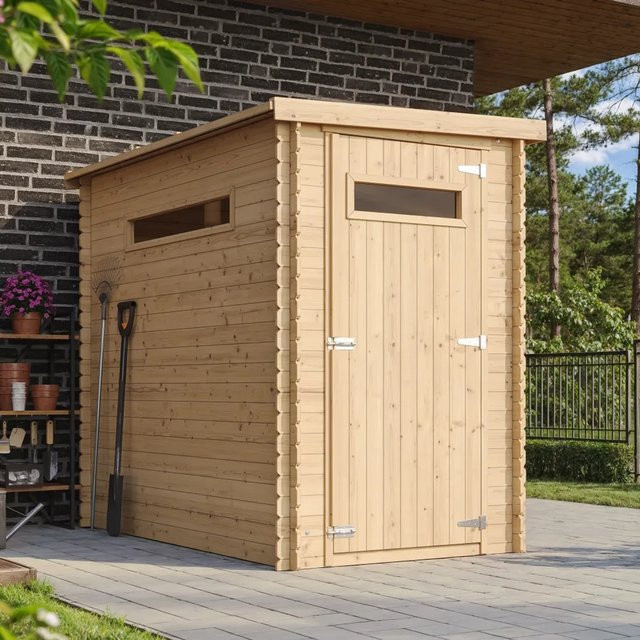 Timbela Gartenhaus aus Holz in Brown mit Boden und Flachdach in Blockbohlenbauweise, 2,63 m² - Bild 1