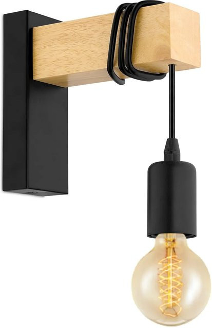Eglo Wandleuchte Townshend 1-flammig in Schwarz-Braun mit Holz-Elementen - Bild 1