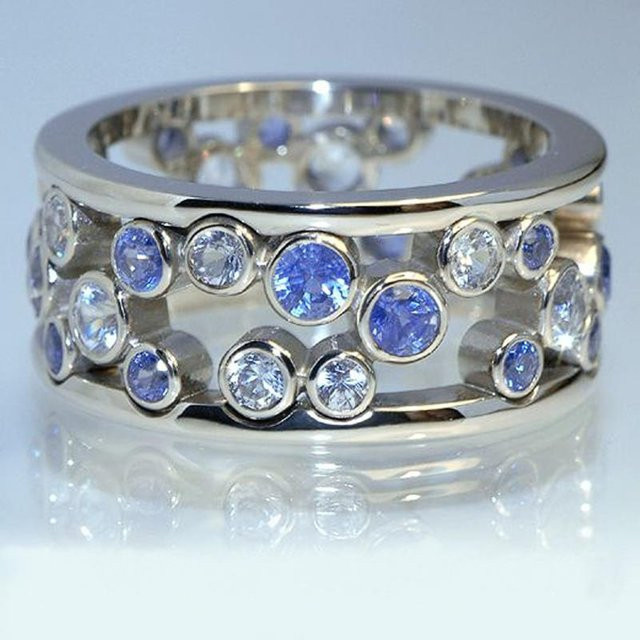 Huitan Fingerring, Blau Weiß Stein, Damen, Unisex - Bild 1